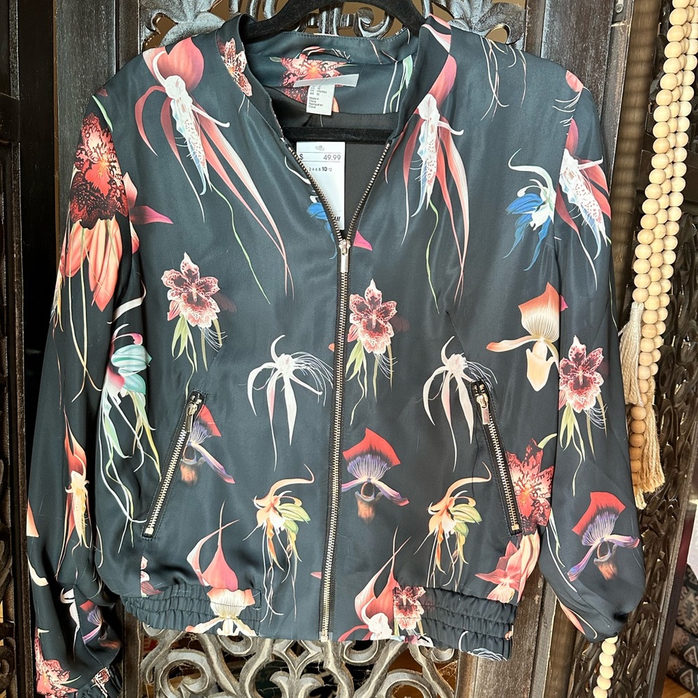 H&M Black Floral Bomber Jacket